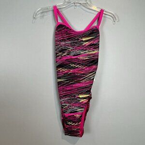 SPEEDO Fragments Drill Back PowerFlex Pink Swimsuit Women's size 10 / 36 NWT